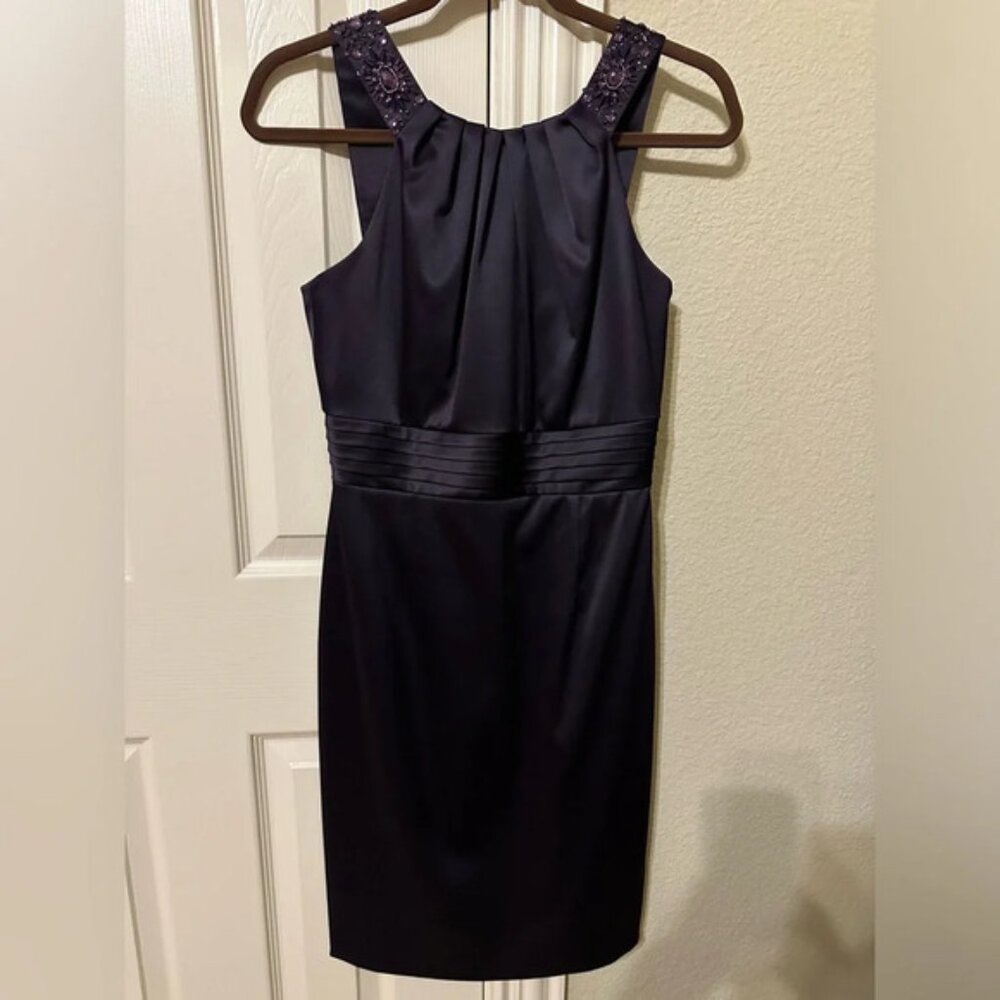 Antonio Melani purple satin cocktail dress with beadwork on straps size 0